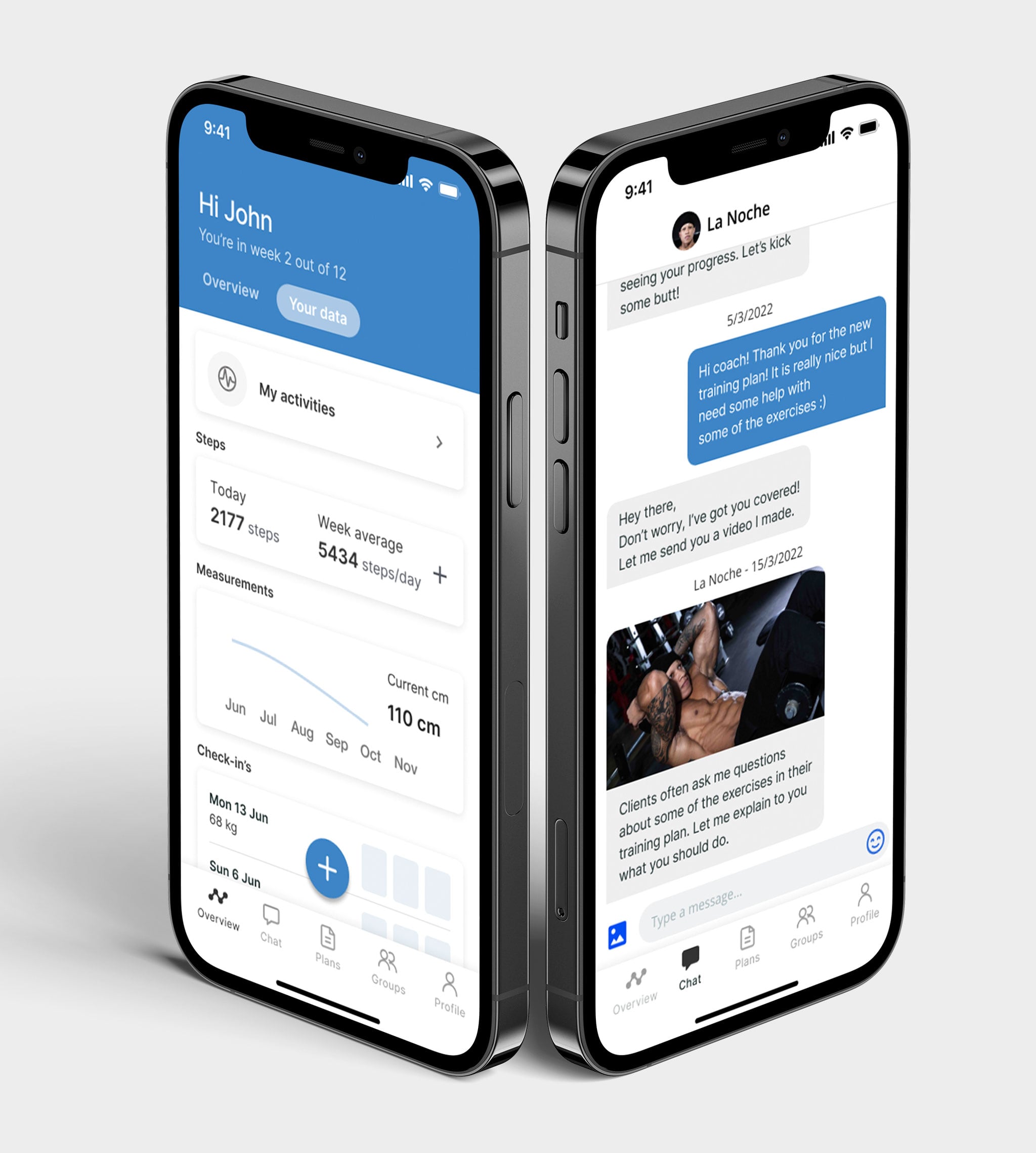 A mockup of the coaching app showcasing the features.
